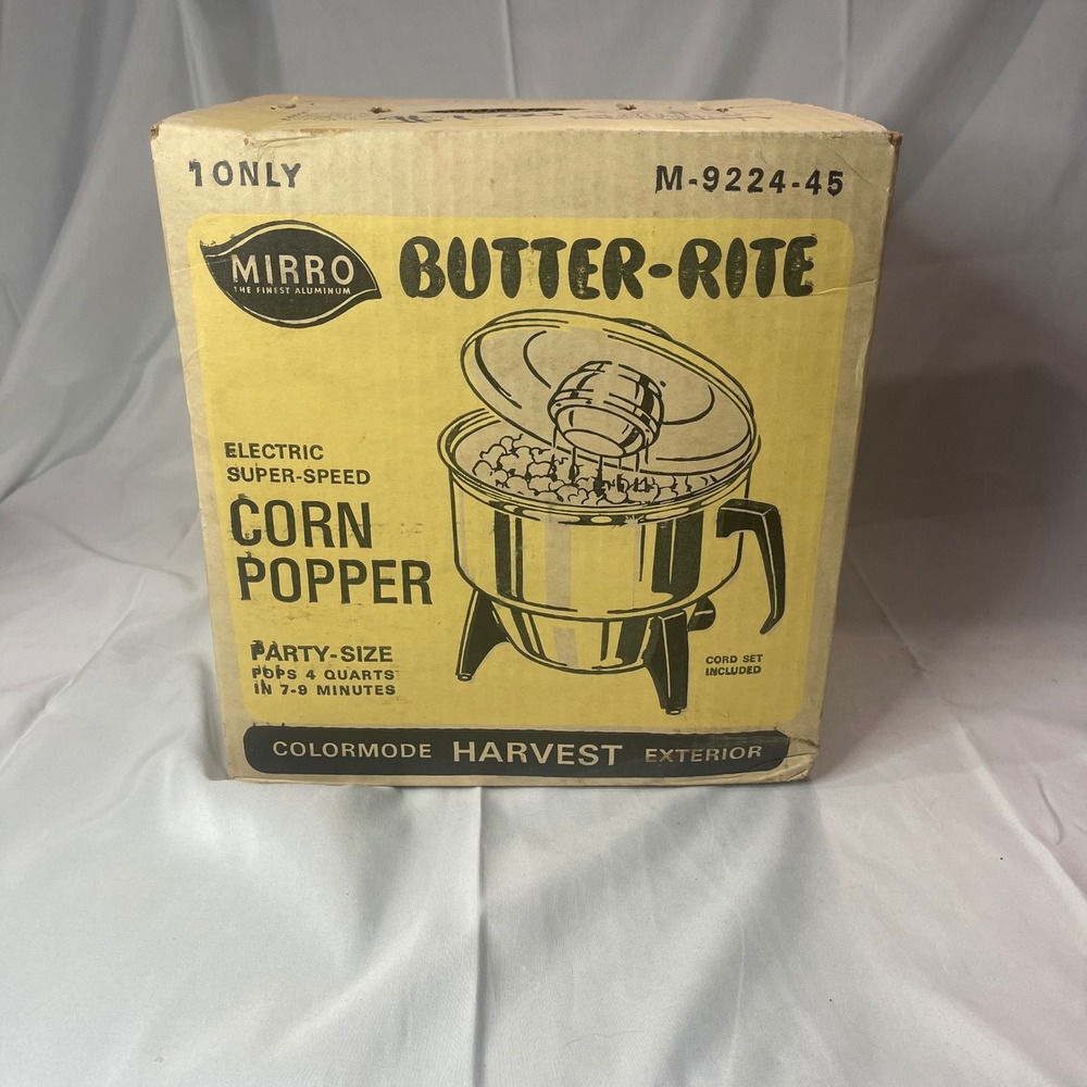 Vintage Mirro Butter-Rite Electric Corn Popper Harvest Gold M-9224-45 4 Quart